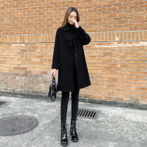 Black double-sided cashmere coat womens length 2021 New temperament woolen woolen woolen coat autumn and winter