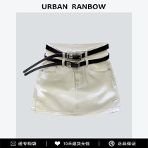 DWVIVI UR summer white double belt denim short skirt sexy leg length a word casual fashion bag hip skirt female
