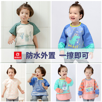 Baby eating coat waterproof men and womens treasure apron childrens rice pocket summer painting blouse anti-dressing baby bib