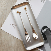 Mino Japan high Mulberry metal coffee spoon Stainless steel silver-plated shell pearl fork spoon Fruit fork mixing stick