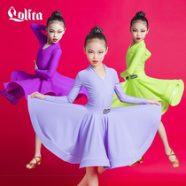 Lolitas new summer long-sleeved V-neck Latin dance dress for childrens girls competition
