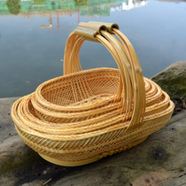 Handle bamboo basket Flower basket Bamboo woven products Snack basket Fruit egg portable basket Japanese storage tableware Bamboo plate tea set