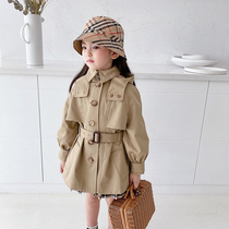 Girls Korean version of long hooded trench coat 2021 Spring and Autumn new childrens autumn English jacket baby coat
