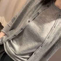 Fine Spinning Ultra Slim Round Collar Cashmere Cardiovert Two Sets Women Knit Thin Grey Goat Sweatshirt Suit Outside a long sleeve