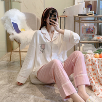 2021 New Net red pop pajamas women spring and autumn cotton long sleeve cardigan fashion foreign home suit suit