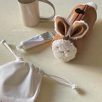green house * Korean ins cute lamb hair Maserati leather bunny oversized utility pen bag makeup