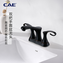 CAE Sheen bathroom home toilet bathroom Double-hole double handle copper black hot and cold water washbasin surface basin tap