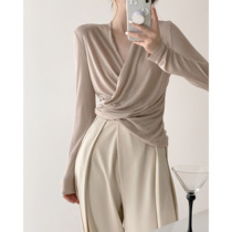  ICTS twilight thin clouds or thick or light beige apricot tones soft and delicate feel cross-stacked collar bottoming knitwear