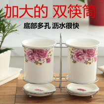 Enlarged ceramic large double chopstick tube Creative chopstick cage Chopstick box Chopstick holder Korean chopstick bucket kitchen patterns are diverse