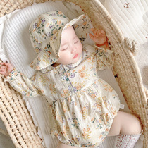 Korean baby clothes spring summer khab pure cotton long sleeve one-piece clothes female baby crushed flowers foreign air cute super cute suit
