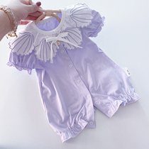 Korean Version Baby Clothes Summer Clothing Short Sleeves Shorts Khaclothes Newborns Full Moon 100 Days Old Princess Conjoined Clothing Thin