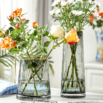Nordic flowers glass vase light luxury ornaments living room flower arrangement Water Lily Rose dried flower table transparent decoration