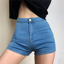ins super elastic light-colored high-waisted peach hip denim shorts Womens summer versatile thin European and American style sexy one-point pants