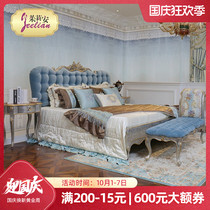 Julian Fa style court style romantic all solid wood carving gold foil flannel blue fabric bed dressing table