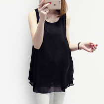 Chiffon outside wear belly cover summer large size loose pregnant woman sling 200kg vest long black dress base XXXL