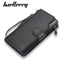 Mens long wallet European and American three-fold large-capacity handbag lychee pattern multi-card hand bag men
