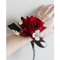  Rose wrist flower wedding ceremony festive and beautiful Korean flannel red rose bride and groom bridesmaid hand flower lapel flower