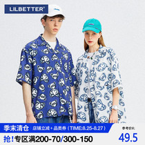 Lilbetter mens shirt Retro thin Hong Kong-style short-sleeved lapel shirt five-point sleeve national tide couple T-shirt