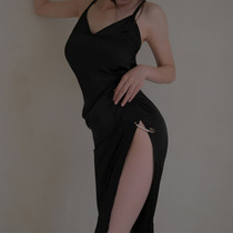 Dream lover silky long nightgown pipe aunt 10:30 bus A- 045 sexy high open satin pajamas