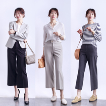 High end * pose with tail real wear three-quarters commute casual 80% pituality quite sphincter with high waist and wide leg pants female spring and summer new