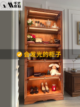 American full solid wood bookcase bookcase glass door with lights living room whole wall floor-to-ceiling toys luxury goods collection cabinet
