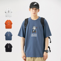 summer 2021 new short-sleeved t-shirt men tide brand retro cartoon mosaic print half-sleeved bottom t-shirt men