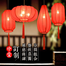 New Chinese chandelier Red fabric hot pot shop New Year decoration Lantern chandelier Hotel balcony aisle Chinese style