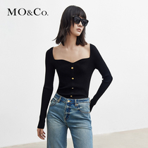 MOCO 2021 autumn new French elegant peach heart neckline sweater JK clothing Mo Anke