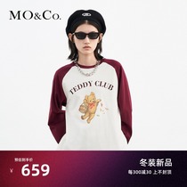 MOCO2021 winter New Vintage color patchy shoulder sleeve bear pattern loose t-shirt no gender Moanke