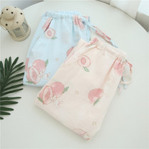  Cute peach rabbit pajamas female spring and autumn pure cotton gauze home pants Japanese women thin summer home pants