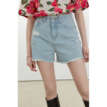 Fan Luo 2021 summer new perforated denim shorts female a-line high waist thin wild age-reducing burrs hot pants