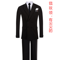 National standard waltz modern dance suit Imported elastic double-breasted flat barge collar competition suit Performance suit dress
