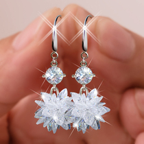 South Korea 925 silver needle long section Snow Ice Zircon Stone Crystal Earline Ear Nail Streaming Su Temperament Earrings Accessories for Anti-Allergy