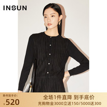 Nong COVER SPRING 2022 new long sleeves cardioverture black pro-skin mesh yarn press pleated round collar needlework jacket
