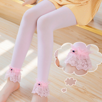 Spring and summer thin section girl lace bottom pants children 90% long pants velvet anti-seducting silk socks white anti-mosquito pants