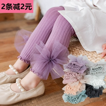 Girls bottom pants spring autumn butterfly knot 90% thin section girl baby long pants foreign air outside wearing childrens dance socks