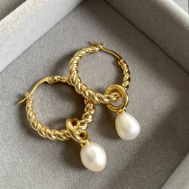 BOONEE ◆ Retro Baroque twist pearl earrings fashion temperament circle ear Jewelry earrings stud female tide