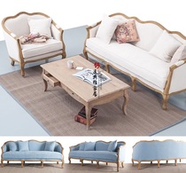 Fa-style living room sofa retro made of old linen oak fabric sofa Single double third man solid oak sofa