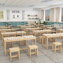 Factory direct tutoring class solid wood desks and chairs single double training institution hosting Go chess calligraphy training table