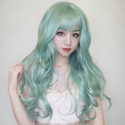 taobao agent Green wig, comics, bangs, helmet, 2023, internet celebrity, western style, curls