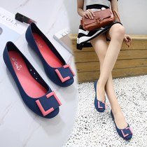 Summer Baotou square buckle flat-bottomed waterproof rain shoes shallow rubber womens sandals travel beach non-slip flat heel jelly shoes