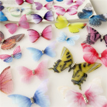 Dream color glass yarn butterfly three-dimensional double-layer tulle printing DIY handmade hair accessories material accessories