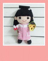 Handmade wool knitting graduation puppet picture custom school uniform crochet doll