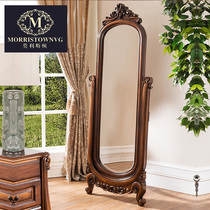 Luxury European-style full-length mirror American solid wood fitting mirror Bedroom corner rotating floor-to-ceiling mirror Vertical full-length mirror Household