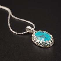 British Turquoise ◇ Handmade gorgeous natural Turquoise jewel inlaid Crown sterling silver necklace
