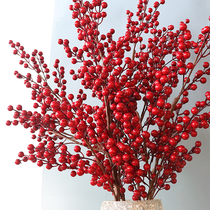 Dried flower simulation flower red fruit hair rich fruit Acacia red bean ceramic glass vase flower arrangement Christmas and New Year floor furnishings