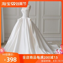 Satin Wedding Dress 2021 New Sexy Chest White Simple Slim Hepburn Bride Luxury Welcome Dress Tail