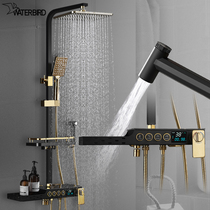All-copper black shower thermostatic gold bathroom lift shower Wall-mounted square digital display shower faucet set