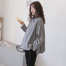 Pregnant women shirt Spring and Autumn long sleeve jacket loose Korean version large size cotton cotton pregnant woman plaid shirt fashion doll shirt