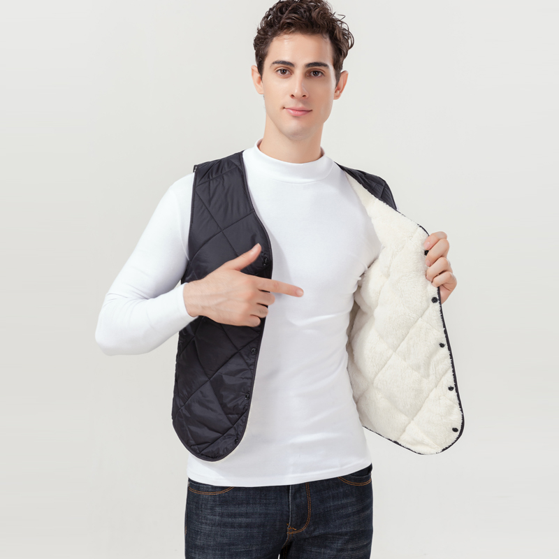 Middle and young people's down cotton vest, men's autumn and winter plush and thick insulation vest, with a bottom and inner lining, diamond shaped vest
